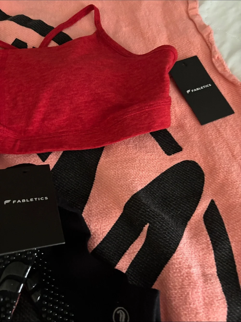 Fabletics Red Seamless Crop Bralette with Black Grip Ankle Socks